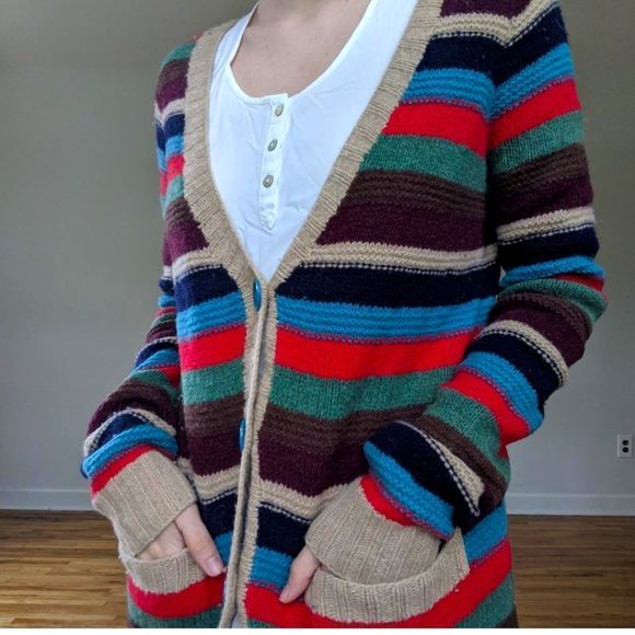 Striped Multicolor Cardigan Sweater - Picture 1 of 11